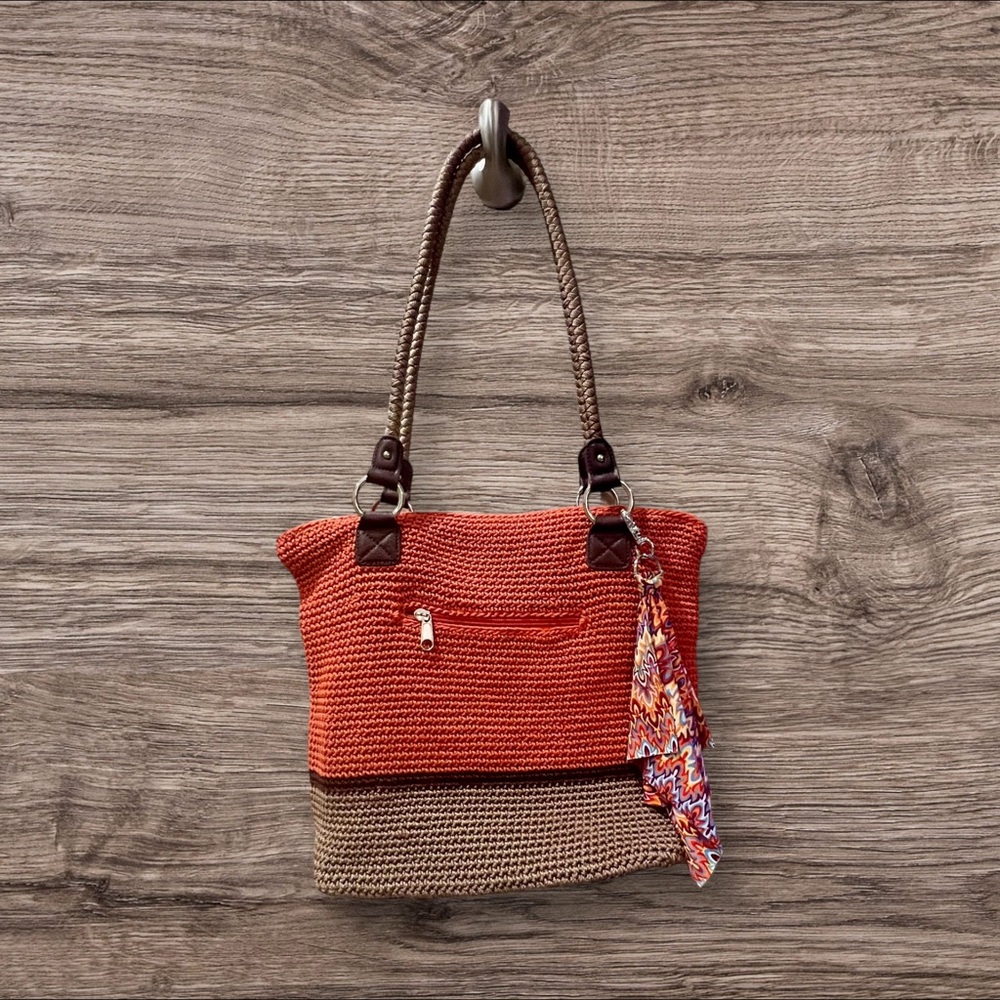 Lina Crochet Double Woven Braided Straps Tote Handbag Purse Satchel